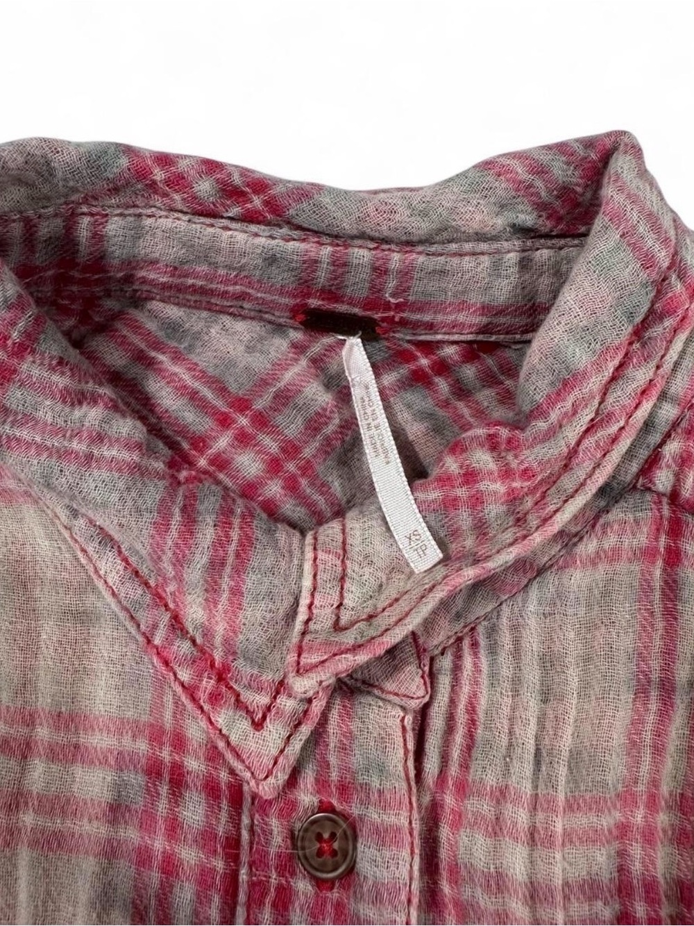 Free People Nordic Night Side Lace Up Plaid Gauze Shirt XS - Picture 6 of 7